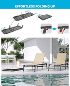 Chaise Lounge Chair Outdoor Aluminum Patio Lounge Chair with 5 Adjustable Positions Folding Pool Lounge Chairs Assemble-Free Beach Lounge Chair for Patio, Pool, Indoor and Outdoor Flaxen
