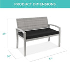 Best Choice Products Outdoor Bench 2-Person Wicker Garden Patio Benches Seating Furniture for Backyard, Porch w/Seat Cushion, 700lb Capacity - Gray/Black
