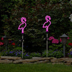 Flamingo Solar Garden Stake Lights, [Set of 2] Outdoor Solar Pathway Light for Lawn Patio Yard Walkway, Neon Pink Lighting (29.5" Height)