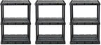 Gracious Living 3 Pack Light Duty Storage Shelves, Knect-A-Shelf 3-Shelf Ventilated Shelving Rack Organizer for Home, Garage, Basement, Laundry, Black