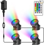 RGB Pond Lights with Timer, LED Underwater Submersible Colorful Landscape Spotlights, 98ft Remote Control IP68 Waterproof Fountain Lights for Fish Aquarium Tank Garden Yard Pool (Set of 4)