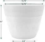 PSW Pot Collection FM35TP 14-inch Plastic/Stone/Wood Composite Large Ribbed Planter – No Drainage Hole (Drillable), Indoor/Outer Garden Pot for Foliage, Trees, Flowers, Ferns, Taupe