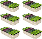 6-Pack Galvanized Raised Garden Bed 8x4x1.5 | 10x2x1.5 ft, 18" Tall Metal Planter Boxes Outdoor for Vegetable Herbs, Modular Raised Flower Bed for Gardening with Zn-Al-Mg Coated - Sand Beige