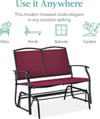 Best Choice Products 2-Person Outdoor Patio Swing Glider Steel Bench Loveseat Rocker for Deck, Porch w/Textilene Fabric, Steel Frame - Burgundy/Black