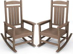 KINGYES Outdoor Rocking Chair Set of 2, High Density Polyethylene Patio Rocking Chairs with 330lbs Support for Adults, Brown