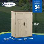 Suncast Outdoor Storage Shed, Water Resistant Resin Vertical Outdoor Storage Cabinet for Patio, Garden Tools, Cushions, & Equipment, Weatherproof Multi-Wall Design, 54 cu. ft., Made in USA