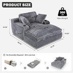 67" Oversized Chaise Lounge Chair Indoor, Soft Boneless Cloud Couch with 3 Pillows, 4 Side Pockets and 2 Cup Holders, Comfy Corduroy Sleeper Couch for Living Room Bedroom