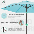 JEAREY 7.5FT Patio Umbrella Outdoor Market Umbrella with 6 Sturdy Ribs, Push Button Tilt/Crank Table Umbrella for Garden, Deck, Backyard and Pool, Baby Blue
