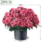 2 Pack Artificial Geranium Flowers Topitary Trees for Outdoors, UV Resistant Geraniums Potted Bushes Look Real Silk Faux Plants for Front Door Garden Porch Planter Farmhouse Home Decor (Peach Red)