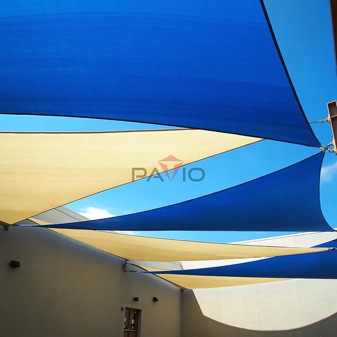 Patio Paradise 3' x 3' x 3' Sun Shade Sail Triangle Canopy Shade Cloth Fabric Sunlight Block Patio Pergola Cover HDPE Deck Awning for Outdoor Backyard Roof Shading, Blue