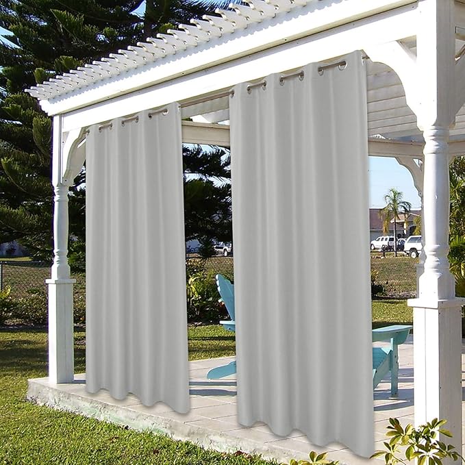 BONZER Waterproof Indoor/Outdoor Curtains for Patio Thick Privacy Grommet Curtains for Bedroom, Living Room, Porch, Pergola, Cabana, 1 Panel, 84W x 120L inch, Silver