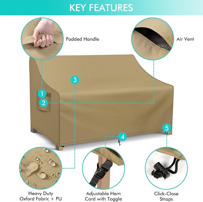 Sofa Cover, Waterproof Loveseat Cover with Air Vent, Khaki, 70 x 38 x 31 in