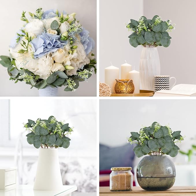 Artificial Eucalyptus Greenery Stems, 80 Pcs Green Mixed Leaves