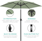 Best Choice Products 7.5ft Heavy-Duty Round Outdoor Market Table Patio Umbrella w/Steel Pole, Push Button Tilt, Easy Crank Lift - Sage Green