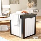 ROJIK Outdoor Storage Housing Deck Box - Waterproof Patio Furniture, Garden Tools, Cushions, Pool Accessories Storage Bench with Lockable Lid and Side Handles (Black & Whiter, 50 Gal)
