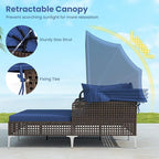 Tangkula Outdoor Rattan Daybed with Retractable Canopy, Boho Patio Wicker Sunbed with Metal Support, Pillows & Cushions, Outdoor Double Chaise Lounge with Shade for Backyard, Poolside, Deck & Balcony