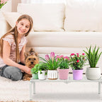 1 Tier Metal Plant Stand Indoor Outdoor, Potted Multiple Flower Pot Holder Rack Plant Shelf, Heavy Duty Planter Display Shelving for Patio Balcony Garden Living Room Decorative (White)