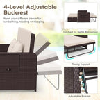 Nightcore Wicker Patio Outdoor Daybed, Outdoor Chaise Lounger w/ 4-Level Adjustable Backrest, Retractable Side Trays, Storage Ottoman, Comfortable & Removable Cushions, Rattan Loveseat (Beige)