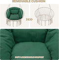Hammock Chair with Dark Green Cushion, Polyester-Cotton Macrame Porch Swing