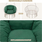 Hammock Chair with Dark Green Cushion, Polyester-Cotton Macrame Porch Swing