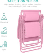 Best Choice Products Folding Zero Gravity Outdoor Recliner Patio Lounge Chair w/Adjustable Canopy Shade, Headrest, Side Accessory Tray, Textilene Mesh - Carnation