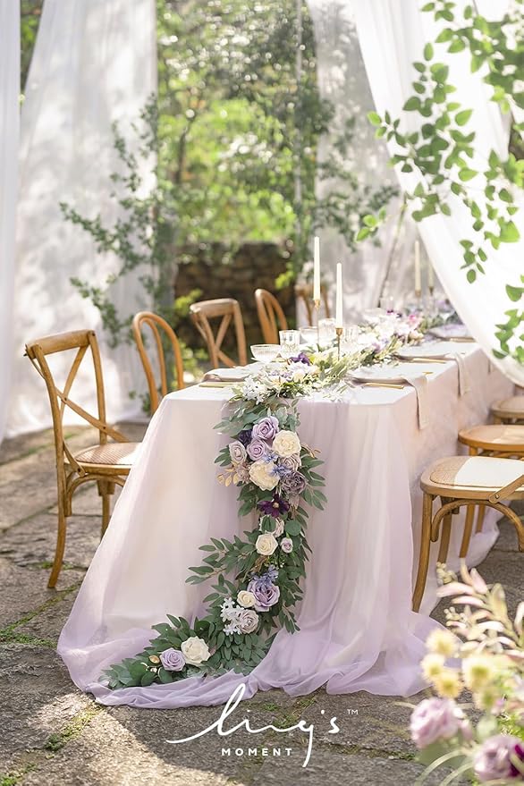 Artificial Flower Garland, 6 Ft Eucalyptus Rose, Lilac and Cream