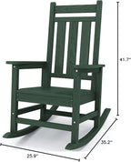 KINGYES Oversized Outdoor Rocking Chair, All-Weather Patio Rocking Chairs for Porch, HDPE Outdoor Patio Rockers with High Back & Wide Seat for Garden, Lawn, Green