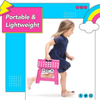 Delxo Folding Step Stool 9 inch Non-Slip Foldable Stools Up to 300 LBS Kids Step Stool with Handle Lightweight for Kitchen, Bathroom, Bedroom, Garden, Rose Pink, 1PC
