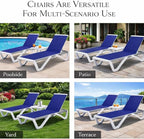Kozyard Outdoor Chaise Lounge Chair, Full Flat Adjustable Patio Lounger with Aluminum Frame & Resin Legs, Textilene Fabric for Poolside, Backyard & Beach (NavyBlue, Chair with Table)