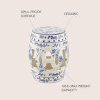 JONATHAN Y TBL1027A Lucky Coins 16" Chinese Ceramic Drum Indoor/Outdoor Garden Stool Bohemian, Coastal, Classic, Cottage, French Country, Patio, Garden Room, Bathroom, Living Room, Blue/White