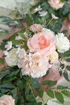 Artificial Flower Garland Runner, 6 Ft Blush and Cream Eucalyptus