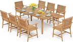 PHI VILLA 9 Pieces Acacia Wood Outdoor Dining Set for 8, Teak Rectangle Wooden Table & Chairs with Wicker Seat and Back, Farmhouse Dining Furniture Set for Patio, Deck, Yard, Porch