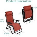 Best Choice Products Oversized Zero Gravity Chair, Folding Outdoor Patio Recliner, XL Anti Gravity Lounger w/Removable Cushion, Cup Holder, Side Tray, 350lb Capacity - Burnt Orange