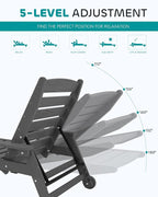 SERWALL Patio Chaise Lounge Chair Set of 4, 5 Positions Adjustable Poly Outdoor Lounger for Pool, HDPE Lounge Chair with Rolling Wheels & Cup Holder for Poolside, Deck, Slate Gray