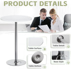 Flamaker Round Bistro Pub Table Modern Style Metal Base MDF Top Cocktail Bar Table Counter Bar Height for Pub, Dining Room, Party (1, White-Silver)