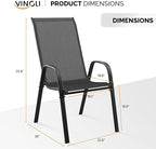 VINGLI Patio Chairs Set of 8 – Stackable Outdoor Dining Chairs with Comfortable Sling High Back Chairs and Armrests for Lawn, Poolside, Courtyard, Balcony, Garden, Black