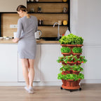 Strawberry Vertical Planters 2 Pack, 5 Tiered Stacking Tower Garden with Support Pole, Stackable Herb Vegetable Planters Indoor Outdoor Terra Cotta