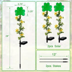 ST Patrick's Day Decorations Outdoor,2 Pack Shamrock Solar Lights Outdoor,Solar Powered Green Fairy Lights Holiday Decorations for Yard,Lawn,Garden Stkae