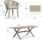 PURPLE LEAF 7 Pieces Longer Outdoor Dining Set with Patio Aluminium Dining Table and Wicker Chairs Modern Furniture Cushions Sets for Backyard Indoor Decor Kitchen Champagne