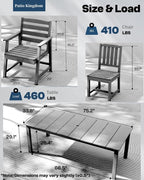 9-Piece Outdoor Dining Set for 8, 75.2'' HDPE Table with Umbrella Hole & Chairs, Weather-Resistant Patio Furniture for Lawn, Yard, Balcony, Deck (Grey)