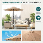 OLIXIS 9ft Patio Umbrella with Tilt and Crank Button & 8 Sturdy Ribs Waterproof, Patio Table Umbrella Perfect for Poolside, Terrace, Beach and Outdoor Restaurant, Brown