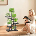 iDavosic.ly 5 Tier Plant Stand Indoor, Tiered Corner Metal Wood Multiple Flower Holder Shelf, Tall Orchid Display Rack for Patio Porch Living Room Balcony Outdoor, Black Walnut