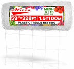 Plastic Trellis Netting 59" x 328 ft Heavy Duty Plant Support Netting White - 6 Inch Garden Trellis on Roll - Mesh for Growing Vine Climbing Plants, Flowers, Peas, and Cucumber