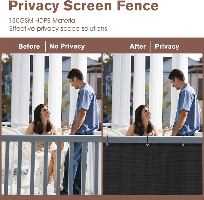 Balcony Privacy Screen, 3.3 x 34 ft, Black HDPE Mesh