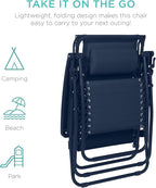 Best Choice Products Folding Zero Gravity Outdoor Recliner Patio Lounge Chair w/Adjustable Canopy Shade, Headrest, Side Accessory Tray, Textilene Mesh - Navy