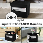 LINMAGCO Storage Ottoman Folding Foot Stool Foot Rest with Side Pocket Modern Ottoman with Storage Short Sofa Stool Linen Cloth 17x13x13(Black)