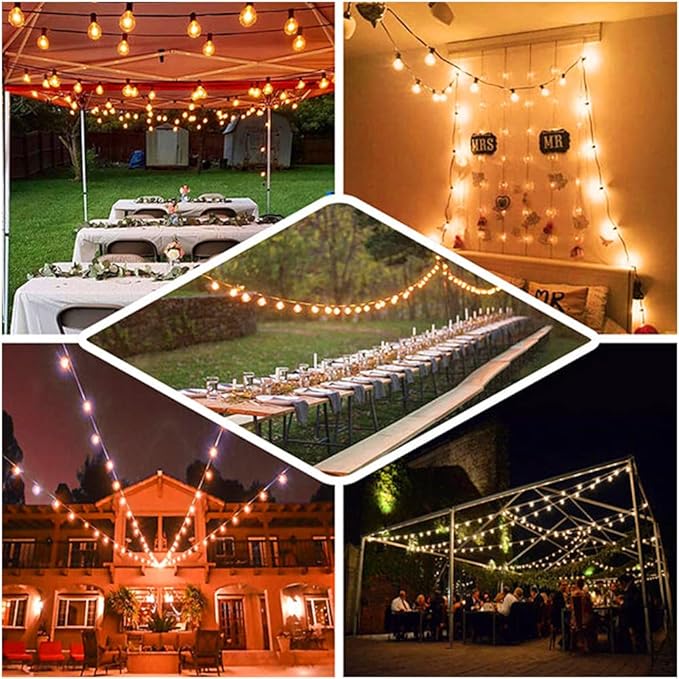 String Lights 25 ft Outdoor G40 Clear Edison Bulbs, Warm White