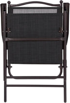 Giantex Set of 2 Patio Folding Chairs, Outdoor Patio Dining Chairs w/Armrest, Sling Back, Metal Frame, Outside Use for Lawn Camping Garden Pool Beach Yard Lounge, No Assembly, Black