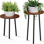 Plant Stand Indoor 2 Pack: Plant Table 14''&20'' Wooden & Metel Heavy Duty Stands for Flower Lovers - Mid Century Modern Design Stool for Bedroom/Living Room/Patio/Garden