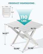 Side Table - Folding White HDPE Outdoor End Table, 110 lb Capacity